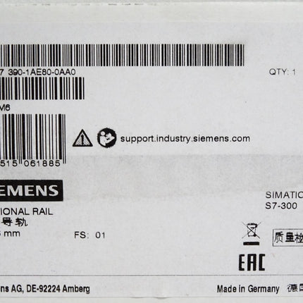 Siemens S7-300 Sectional Rail Profilschiene 482,6 mm 6ES7390-1AE80-0AA0 6ES7 390-1AE80-0AA0 / Neu OVP versiegelt - Maranos.de