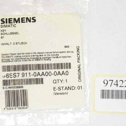 Siemens Simatic Key Schlüssel 6ES7911-0AA00-0AA0 6ES7 911-0AA00-0AA0 / Inhalt : 2 Stück / Neu OVP - Maranos.de