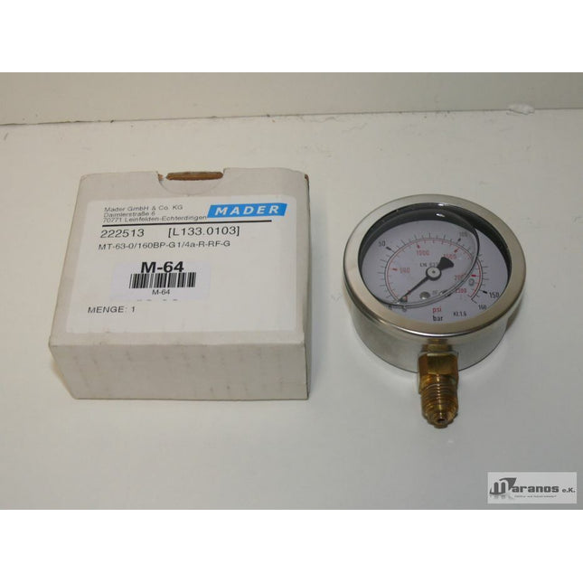 MADER 222513 Glyzerin-Rohrfeder-Manometer MT-63-0 / G 1/4B - Maranos.de