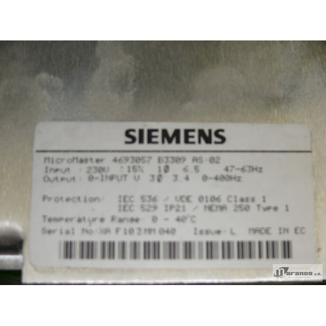 Siemens MicroMaster 6SE3013-4BA07-3KK0 / 4693057 / G85139-D2792-A075 /// - Maranos.de