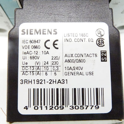 Siemens 3RT1034-3BB40 + 3RH1921-2HA22 - Maranos.de