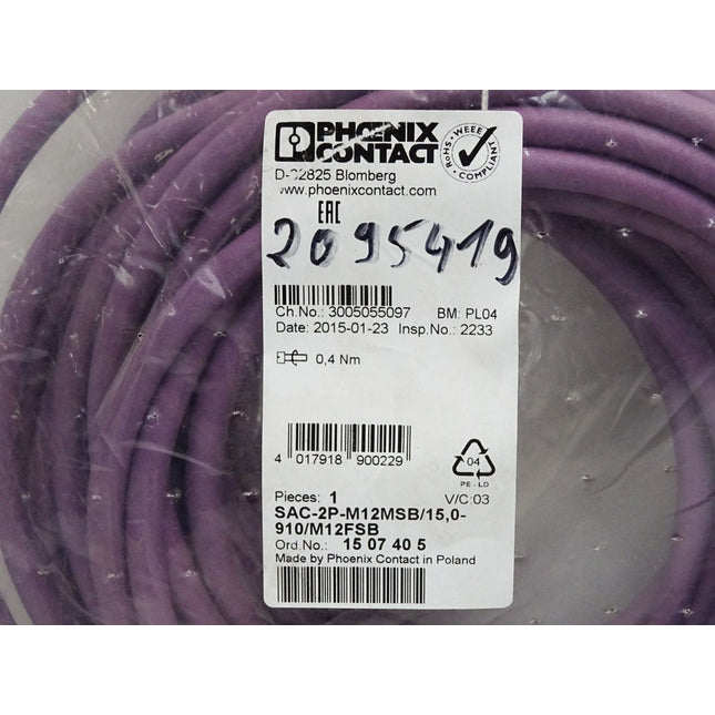 Phoenix Contact 1507405 SAC-2P-M12MSB/15,0-910/M12FSB Bussystem-Kabel / Neu OVP - Maranos.de