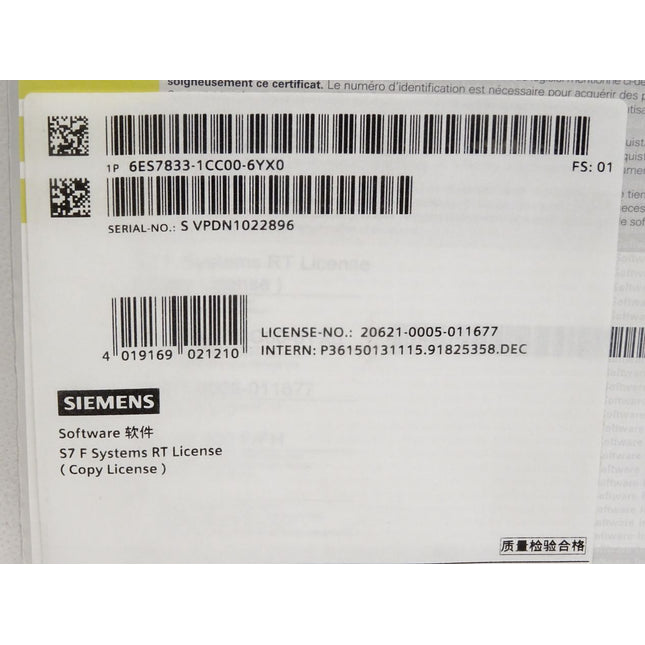 Siemens Software 6ES7833-1CC00-6YX0 6ES7 833-1CC00-6YX0 S7 F Systems RT License / Neu OVP - Maranos.de