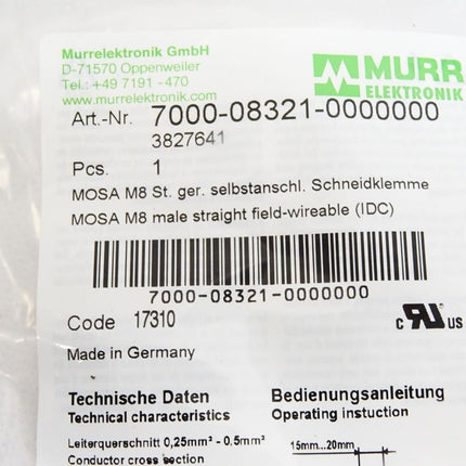 Murr Elektronik 7000-08321-0000000 Schneidklemme / Neu OVP - Maranos.de