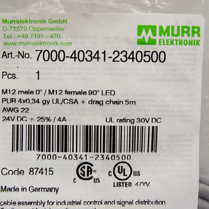Murr Elektronik Kabel 7000-40341-2340500 / Neu OVP - Maranos.de