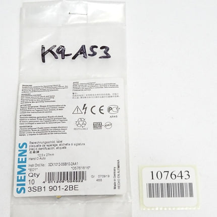 Siemens 3SB1901-2BE Bezeichnungsschild HAND O AUTO / Inhalt : 10 Stück / Neu OVP - Maranos.de
