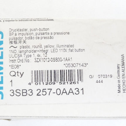 Siemens Drucktaster Gelb 3SB3257-0AA31 mit 3SB3400-1QA und 3SB3400-0B  / Neu OVP - Maranos.de
