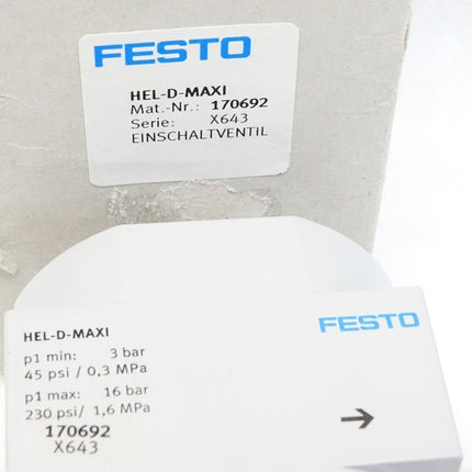 Festo Einschaltventil 170692 HEL-D-MAXI / Neu OVP - Maranos.de