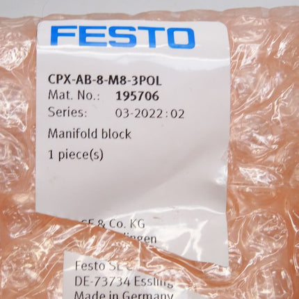 Festo Anschlussblock 195706 CPX-AB-8-M8-3POL / Neu OVP - Maranos.de