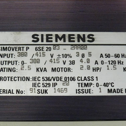 Siemens SIMOVERT P 6SE2003-2AA00 Frequenzumrichter  6SE20 03-2AA00 - Maranos.de