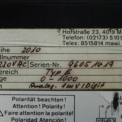 Mawi Therm 2010 Temperatur Messgerät 0-1000 C° Typ: E 230VAC - Maranos.de