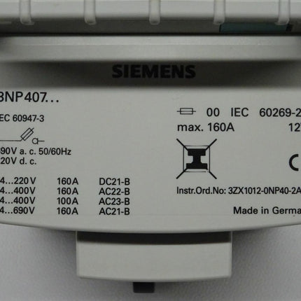 Siemens 3NP4075-1FF01 / 3NP407 3ZX1012-0NP40-2AA1 Sicherungslasttrennschalter OVP - Maranos.de