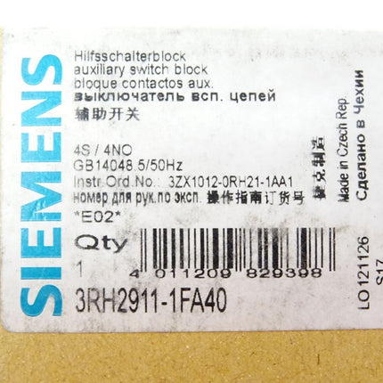 Siemens Hilfsschalterblock 3RH2911-1FA40 / Neu OVP - Maranos.de