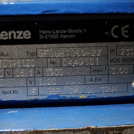 Lenze Servomotor GFQUBT080-22 1900min-1 3.5kW / Bremse 24V Hübner GTF 7.08L/420 - Maranos.de