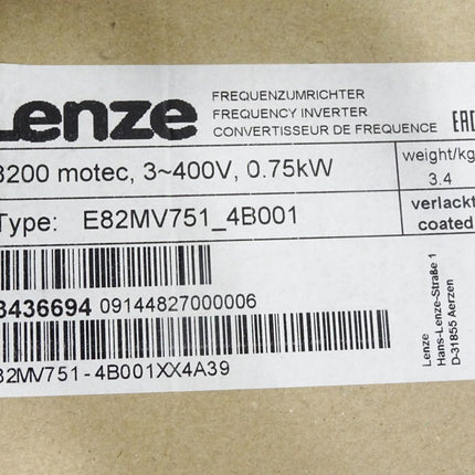 Lenze 8200 motec E82MV751-4B001 E82MV751_4B001 13436694 / Neu OVP versiegelt - Maranos.de