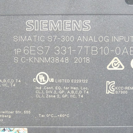 Siemens S7-300 Analog Input 6ES7331-7TB10-0AB0 / 6ES7 331-7TB10-0AB0 - Maranos.de