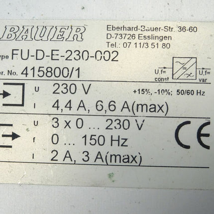 Bauer FU-D-E-230-002 Frequenzumrichter 230V 4,4A - Maranos.de
