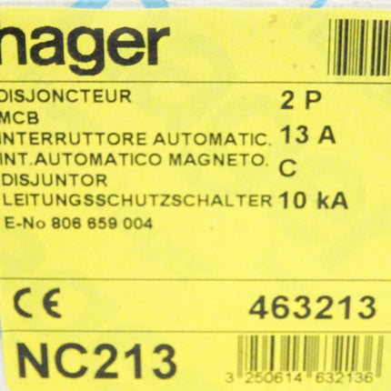 Hager Leitungsschutzschalter NC213 C13 463213 / Inhalt : 1 Stück / Neu - Maranos.de
