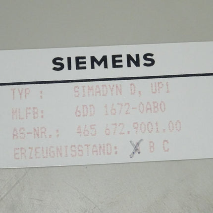 Siemens Simadyn UP1 6DD1672-0AB0 / 6DD 1672-0AB0 E: A 465672.7002.00 - Maranos.de