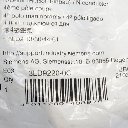 Siemens N-Leiter 3LD9220-0C / Neu OVP - Maranos.de