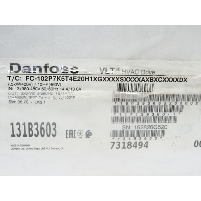 Danfoss 131B3603 VLT HVAC Drive 7.5kW FC-102P7K5T4E20H1 / Neu OVP - Maranos.de