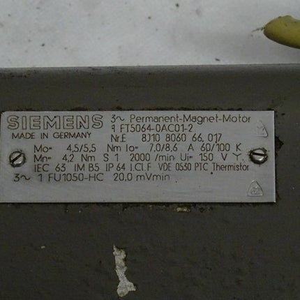 Siemens 1FT5064-0AC01-2 Permanent Magnet Motor 2000Rpm / 1 FT5064-0AC01-2 - Maranos.de