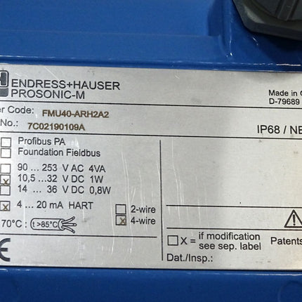 Endress+Hauser Prosonic-M Ultraschall-Füllstandsmessgerät FMU40-ARH2A2 10.5...32VDC 1W 4...20mA HART 4-wire / Unbenutzt - Maranos.de