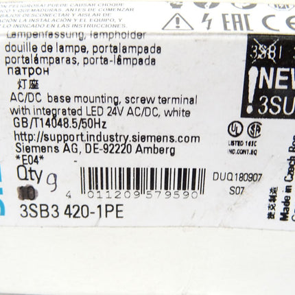 Siemens Lampenfassung 3SB3420-1PE / Inhalt : 9 Stück / Neu OVP - Maranos.de