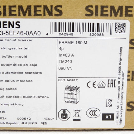 Siemens 3VA1163-5EF46-0AA0 Kompaktleistungsschalter / Neu OVP - Maranos.de
