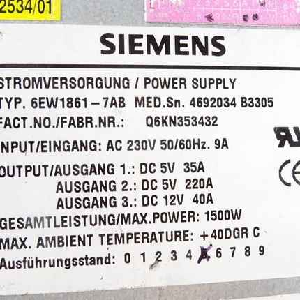 Siemens Power Supply 6EW1861-7AB 1500W - Maranos.de