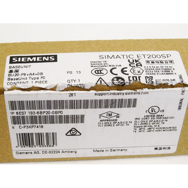 Siemens ET200SP Base Unit 6ES7193-6BP20-0BF0 6ES7 193-6BP20-0BF0 Neu OVP - Maranos.de