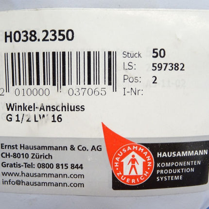 Hausammann H038.2350 Winkel-Anschluss G1/2 LW16 / Inhalt:50Stück / Neu OVP - Maranos.de