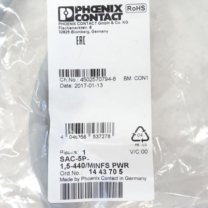 Phoenix Contact 1443705 / SAC-5P-1,5-440/MINFS PWR / Neu OVP - Maranos.de