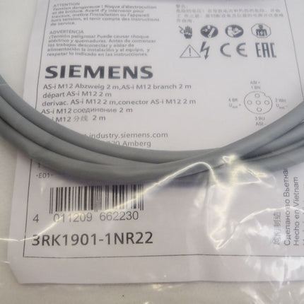 Siemens 3RK1901-1NR22 AS-Interface M12 Abzweig 2m Kabel / Neu OVP - Maranos.de