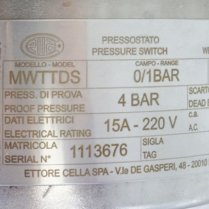 Wika Ettore Cella MWTTDS Plattenfeder-Druckschalter 0/1bar / Neu - Maranos.de