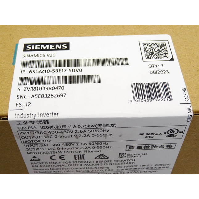 Siemens Sinamics V20 6SL3210-5BE17-5UV0 6SL3 210-5BE17-5UV0 / Neu OVP versiegelt - Maranos.de