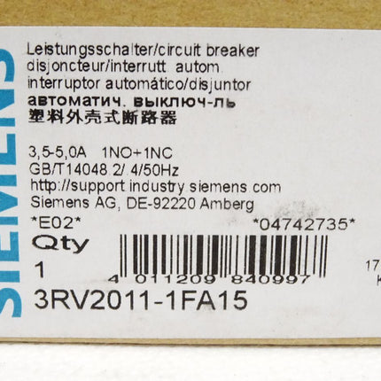 Siemens Leistungsschalter 3RV2011-1FA15 / Neu OVP - Maranos.de
