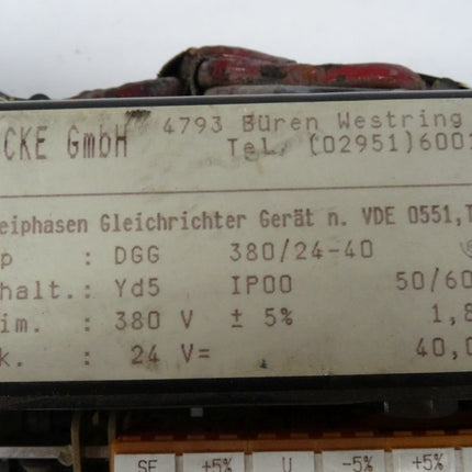 Jacke GmbH DGG 380/24-40 Dreiphasen Gleichrichter Gerät - Maranos.de