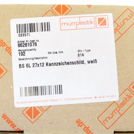 Murrplastik 86281076 BS6L27x12 Kennzeichenschild / Inhalt : 192 Stück / Neu OVP - Maranos.de