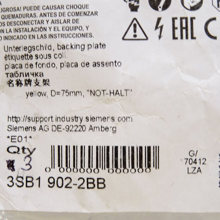 Siemens Unterlegschild 3SB1902-2BB / Inhalt : 3 Stück / Neu OVP - Maranos.de