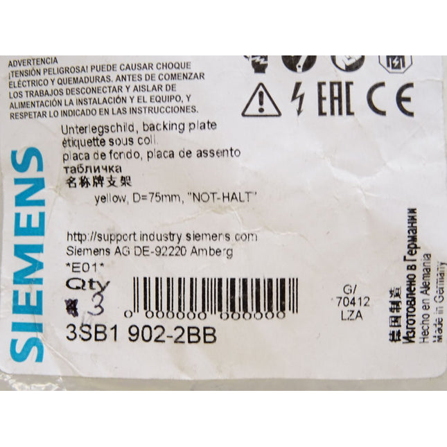 Siemens Unterlegschild 3SB1902-2BB / Inhalt : 3 Stück / Neu OVP - Maranos.de
