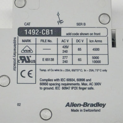 Allen Bradley 1492-CB1G020 + 1492-CB1N Leistungsschutzschalter - Maranos.de