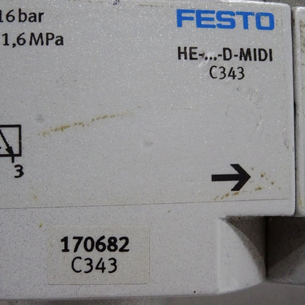 Festo 170682 Einschaltventil HE-D-MIDI + 170685 Abzweigmodul FRM-D-MIDI + 192561 Filter LF-D-5M-MIDI-A + 162586 LR-1/2-D-7-MIDI Druckregelventil - Maranos.de