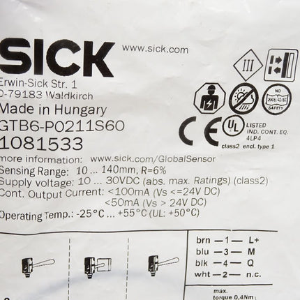 Sick 1081533 GTB6-P0211S60 Miniatur-Lichtschranke / Neu OVP - Maranos.de