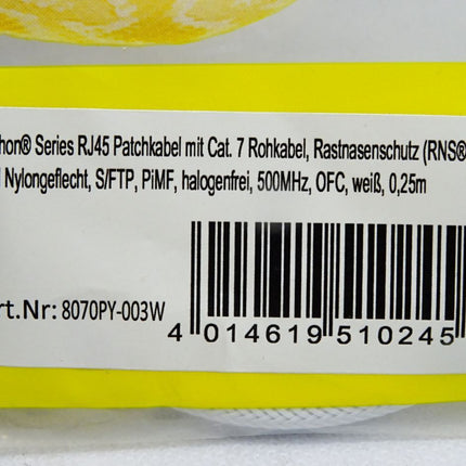 Python 8070PY-003W Patchkabel Rohkabel Cat.7 weiß 0,25m / Neu OVP - Maranos.de