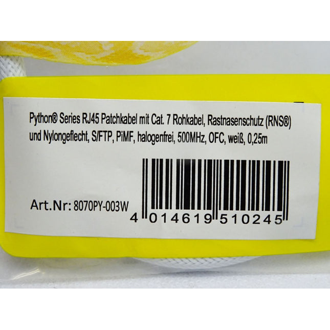 Python 8070PY-003W Patchkabel Rohkabel Cat.7 weiß 0,25m / Neu OVP - Maranos.de