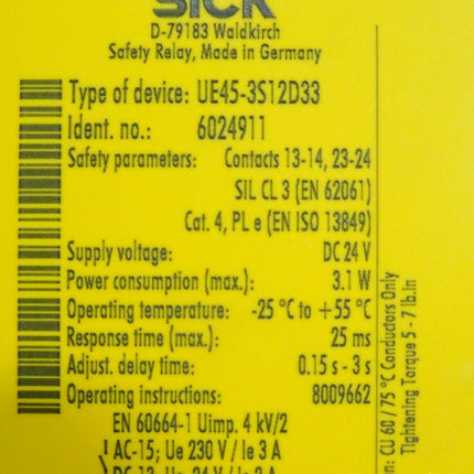 Sick 6024911 UE45-3S12D33 Sicherheitsrelais - Maranos.de