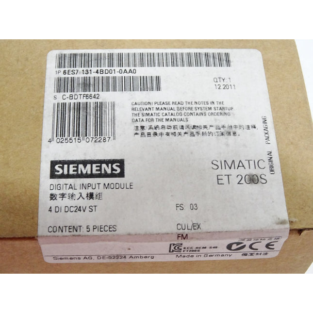 Siemens ET200S 6ES7131-4BD01-0AA0 6ES7 131-4BD01-0AA0 Inhalt:5 Stück / Neu OVP versiegelt - Maranos.de