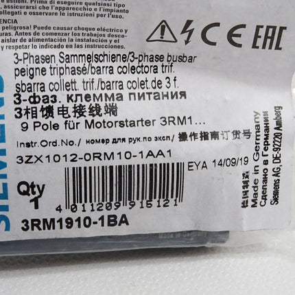 Siemens 3-Phasen Sammelschiene 3RM1910-1BA / Neu OVP - Maranos.de