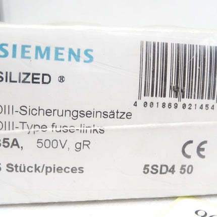 Siemens Silized DIII-Sicherungseinsätze 35A / 5SD450 / Inhalt : 25 Stück / Neu OVP - Maranos.de